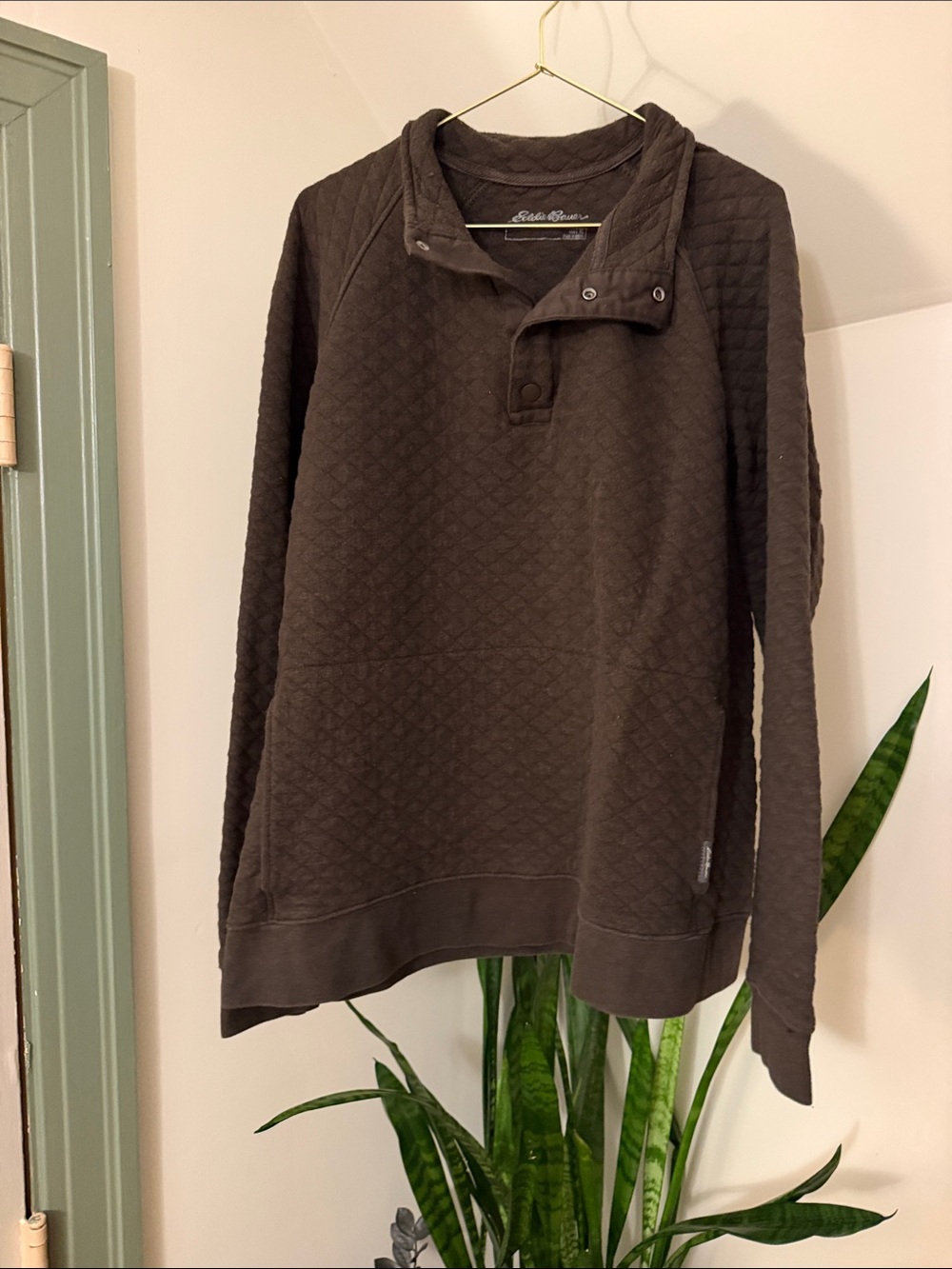 Eddie Bauer Men’s Quilted Zip-Neck Sweater - Dark Brown